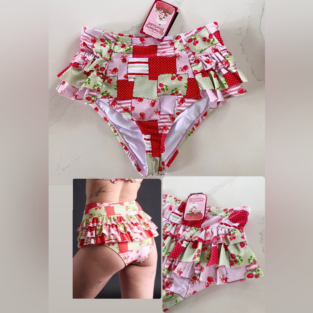 NWT Strawberry Shortcake Patchwork Ruffle Swim Bottoms